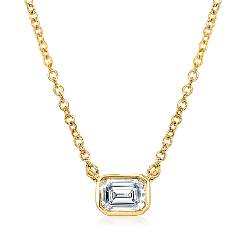 14kt yellow gold necklace with emerald-cut diamond solitaire pendant on chain