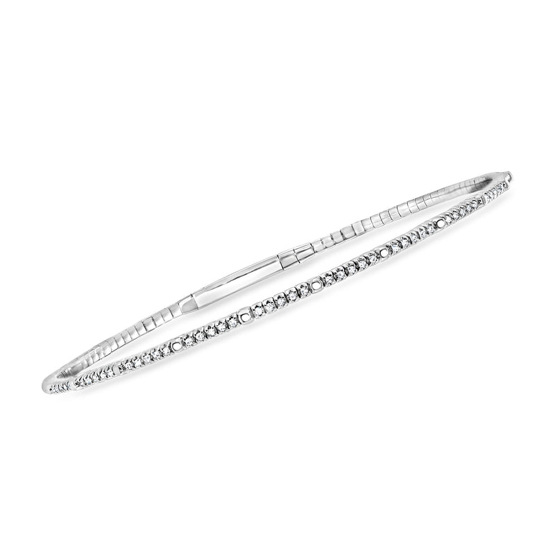 14kt white gold diamond flexible bangle bracelet with bead stations along the band