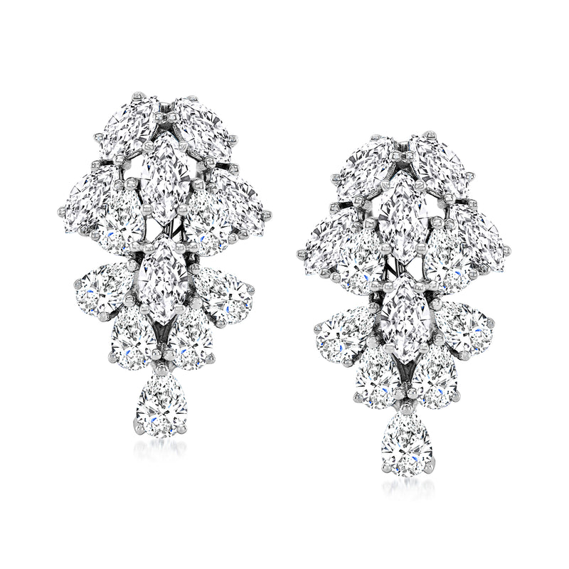 14kt white gold diamond cluster stud earrings with dangling round diamonds