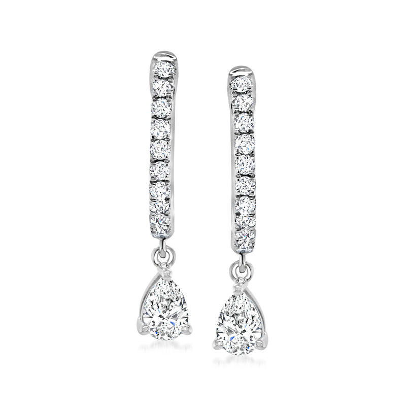 Diamond hoop drop earrings in 14kt white gold with teardrop dangles