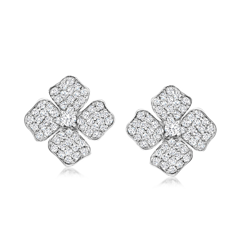 Diamond flower stud earrings in 14kt white gold