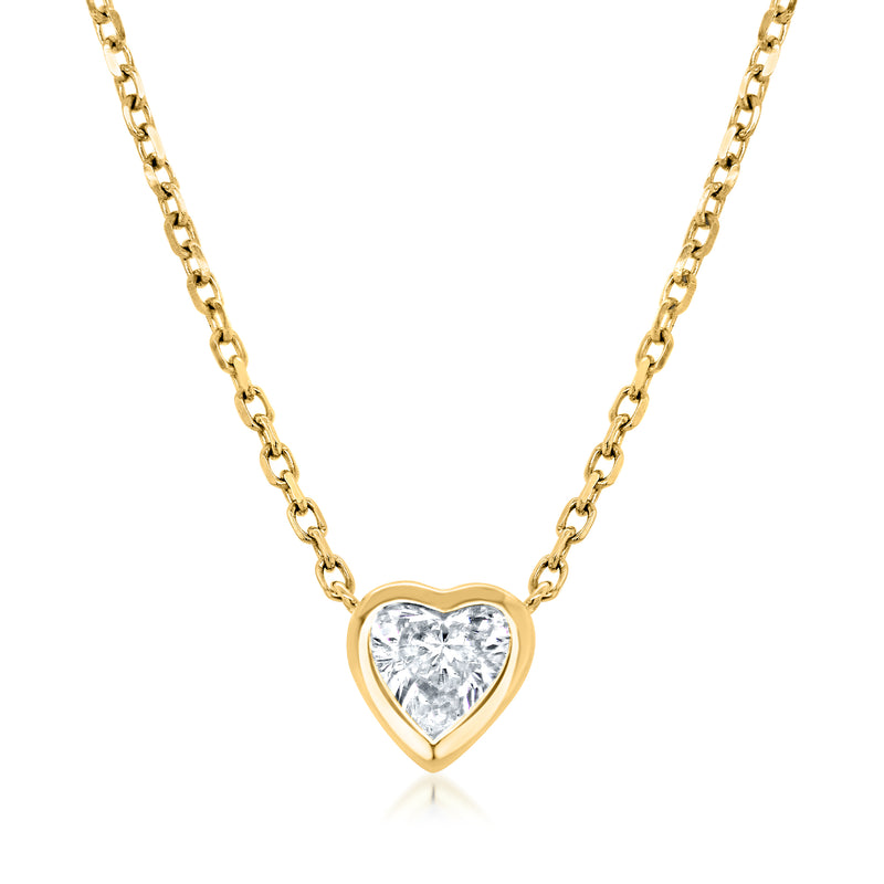 14kt yellow gold diamond heart solitaire necklace with round link chain