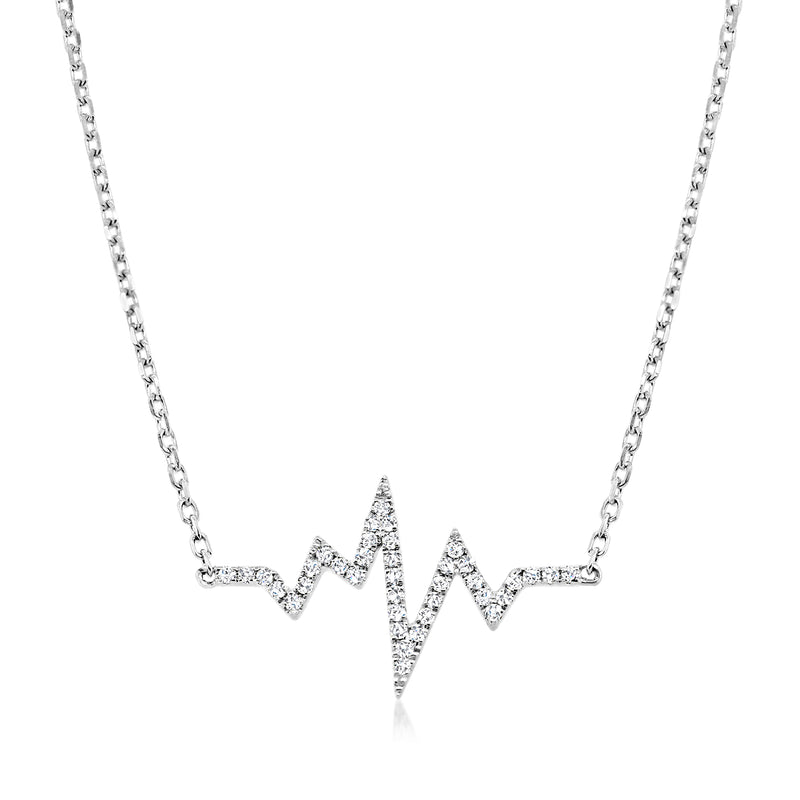14kt white gold diamond heartbeat necklace with V-shaped waveform pendant