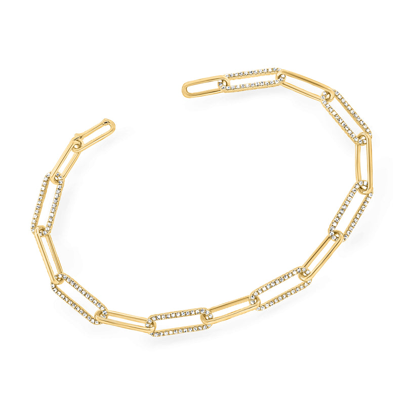 Diamond paper clip link bracelet in 14kt yellow gold