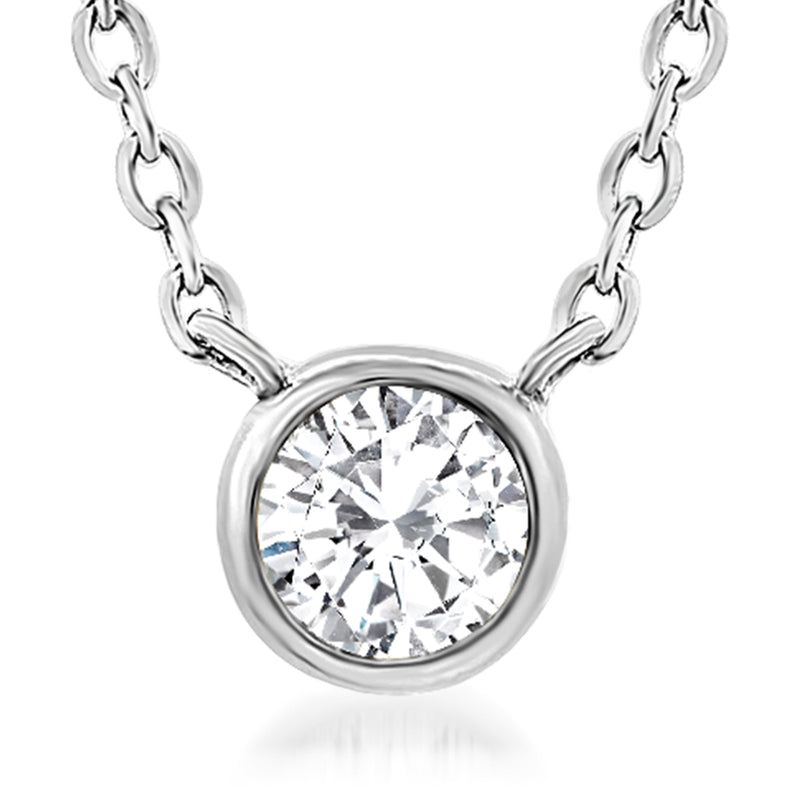 14k white gold diamond solitaire pendant necklace with round brilliant center diamond