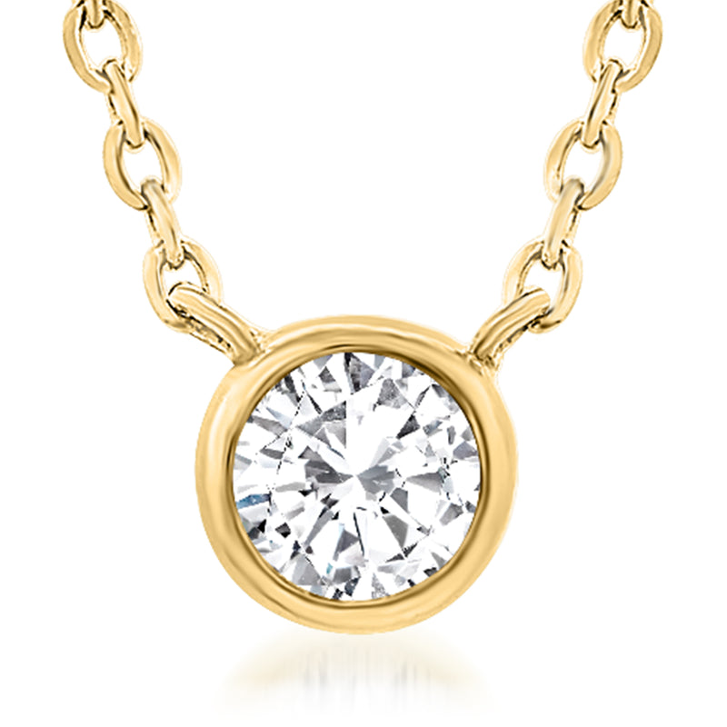 14kt yellow gold solitaire diamond necklace with round brilliant center