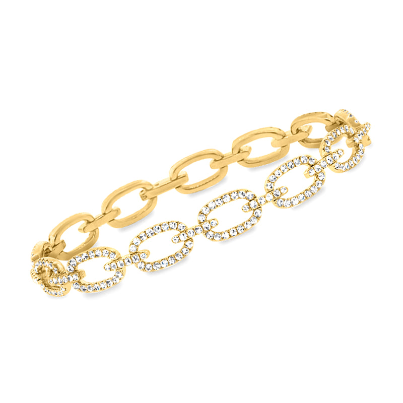 14kt yellow gold paper-clip link bracelet with oval diamond accents and hinged clasp