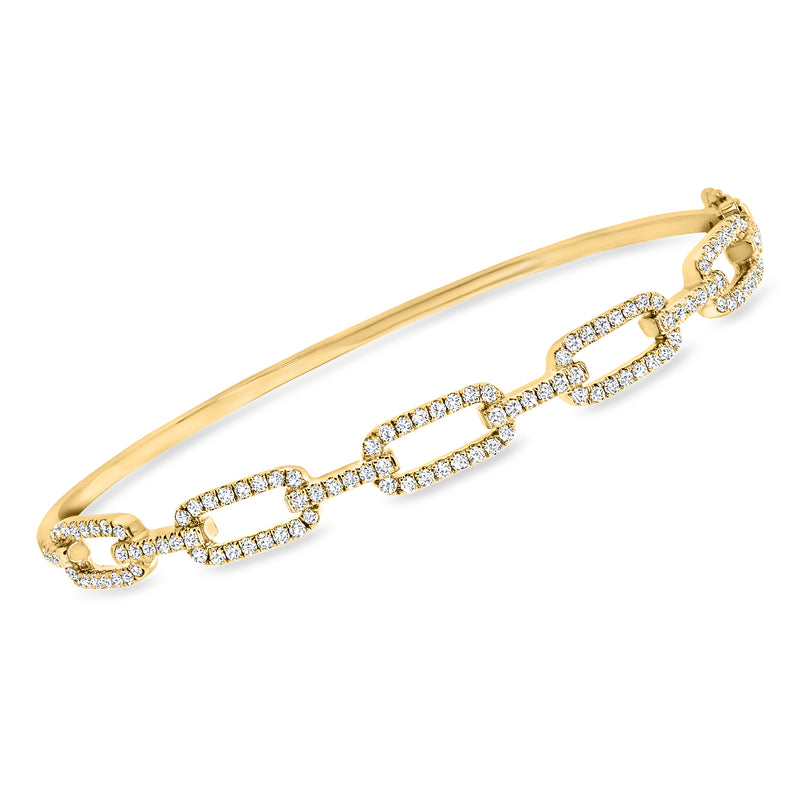Diamond paper clip link bangle bracelet in 14kt yellow gold