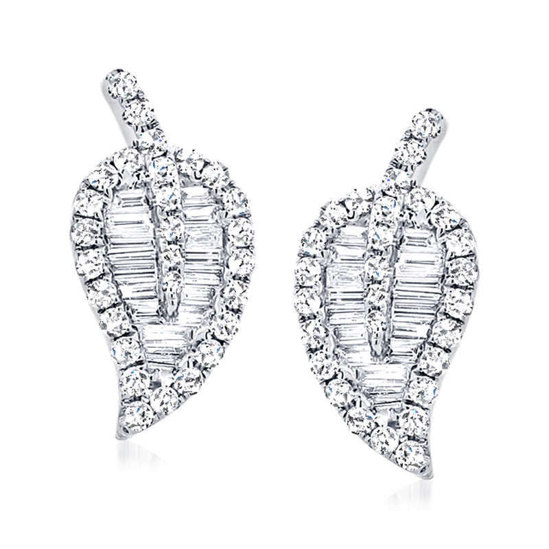 14kt white gold diamond leaf stud earrings with sparkling pave stones (.46 ct t.w.)