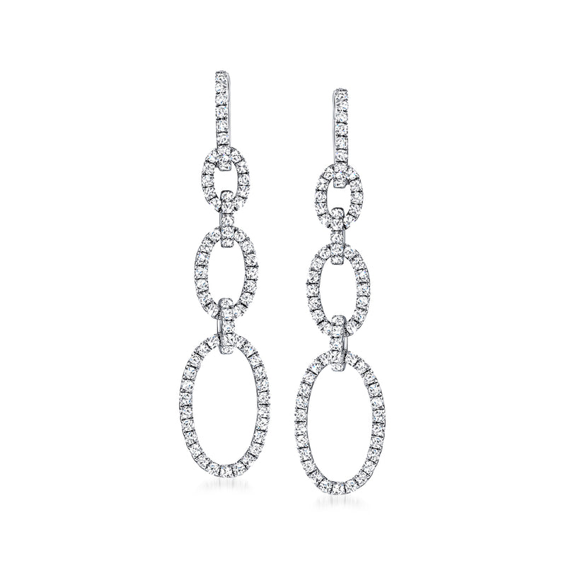 Diamond oval-link hoop drop earrings in 14kt white gold