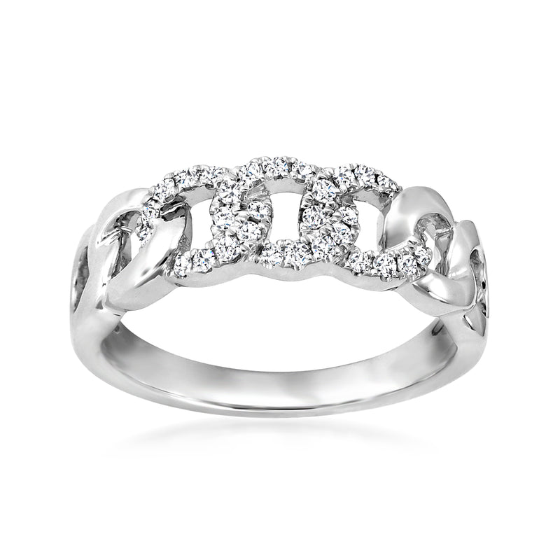 18kt white gold diamond circle-link ring with round-cut stone links