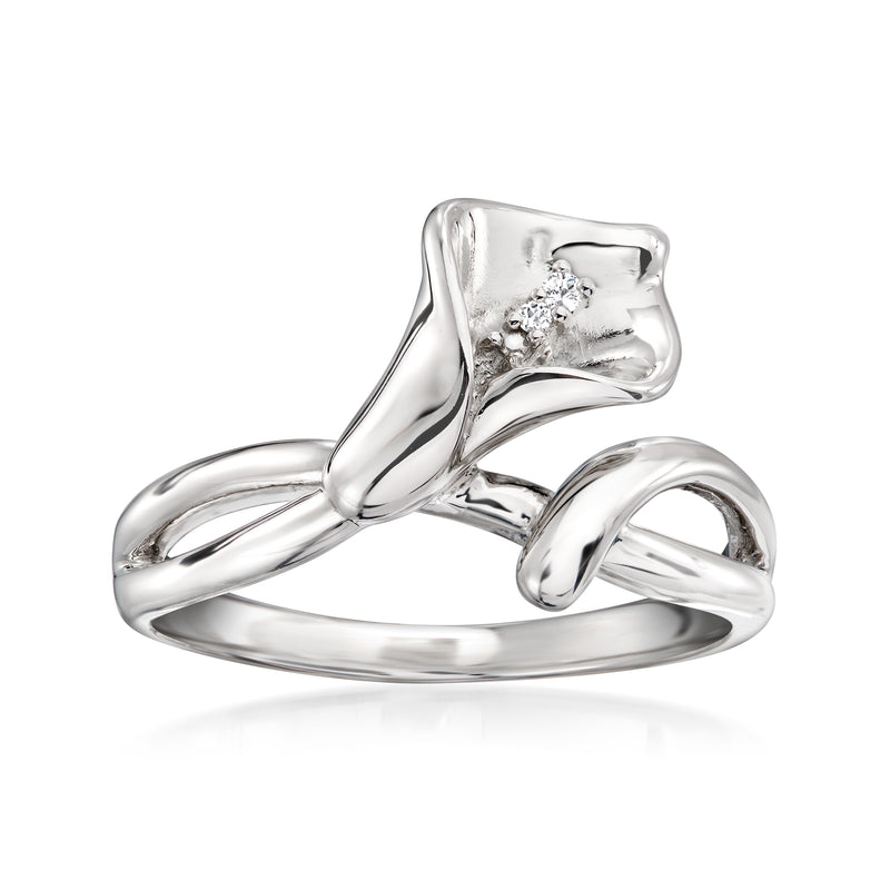 Sterling silver calla lily ring with diamond-accent center stone