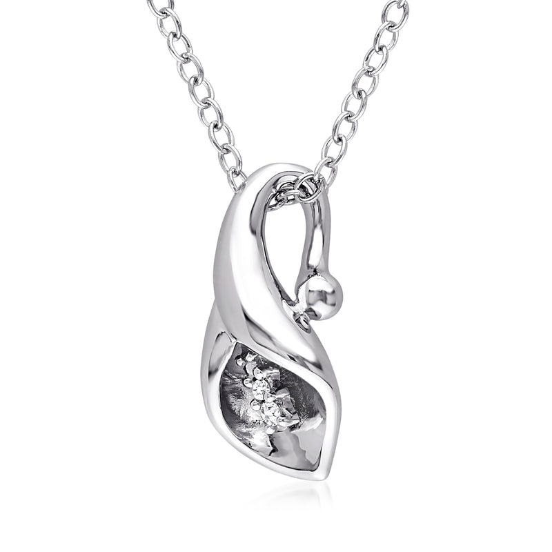 Sterling silver calla lily pendant necklace with diamond accent