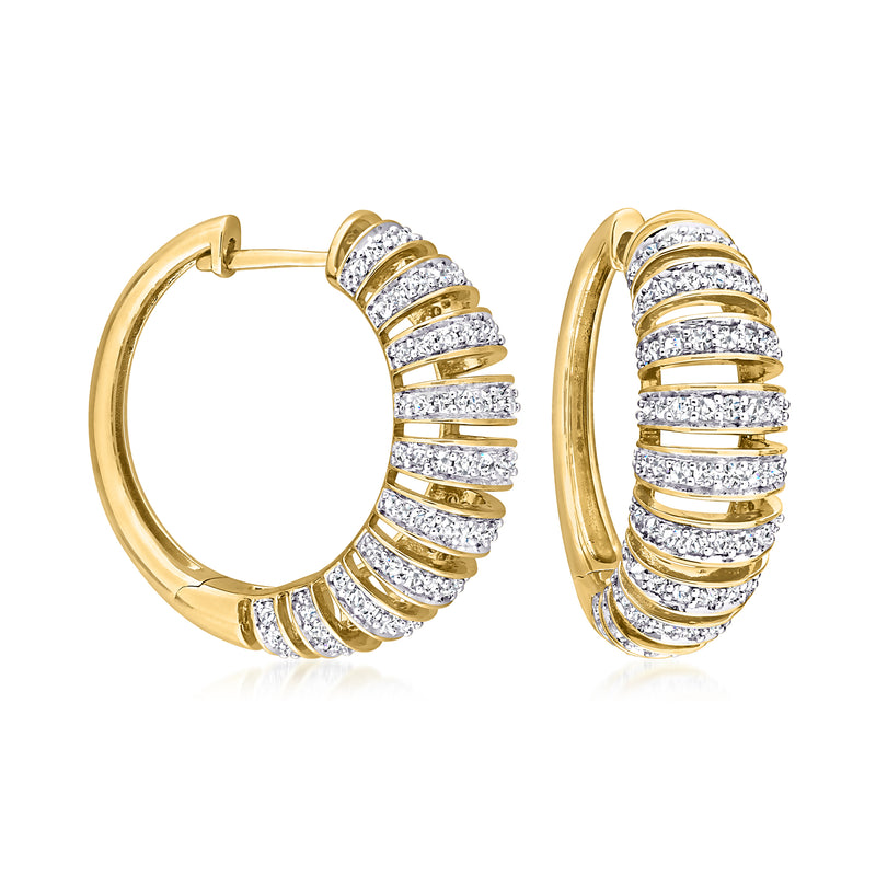 Diamond open-space hoop earrings in gold with pavé-set bands