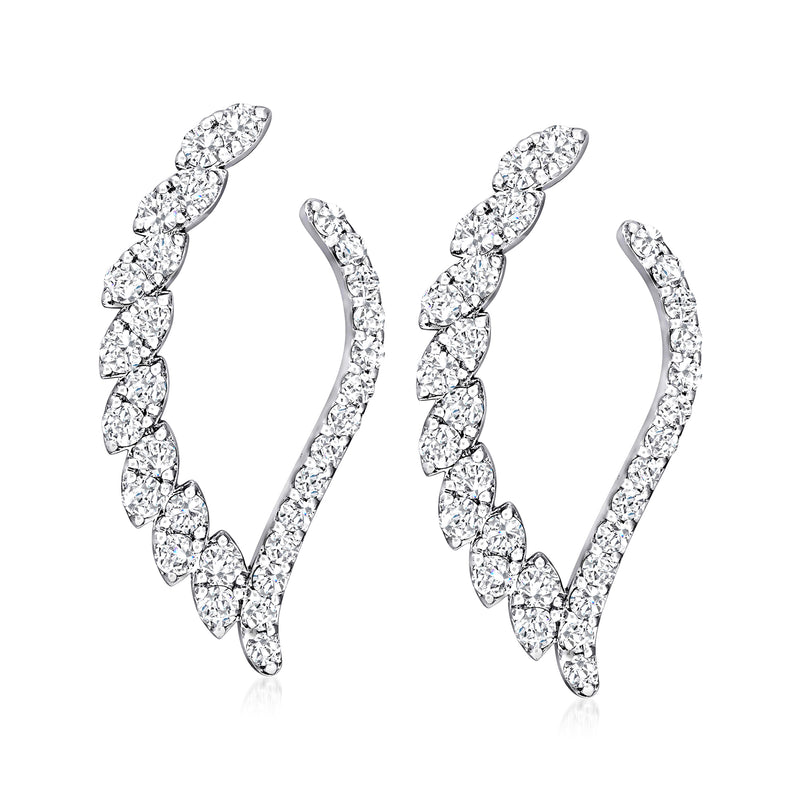 V-shaped drop earrings in 14k white gold with linked marquise-cut diamond drops