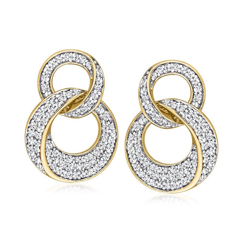 Diamond interlocking-circle drop earrings in 14kt yellow gold