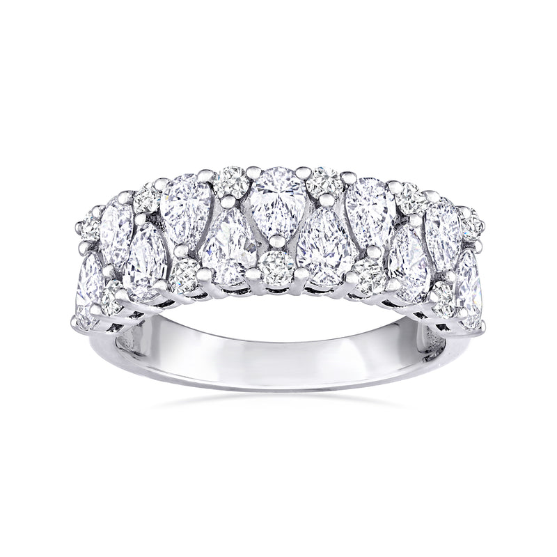14kt white gold diamond ring with oval stones, prong-set row band