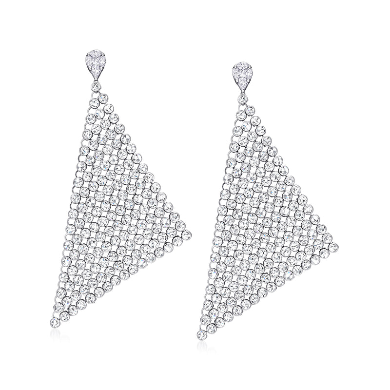 Triangular diamond drop earrings in 14kt white gold with post backs, bezel-set sparkle