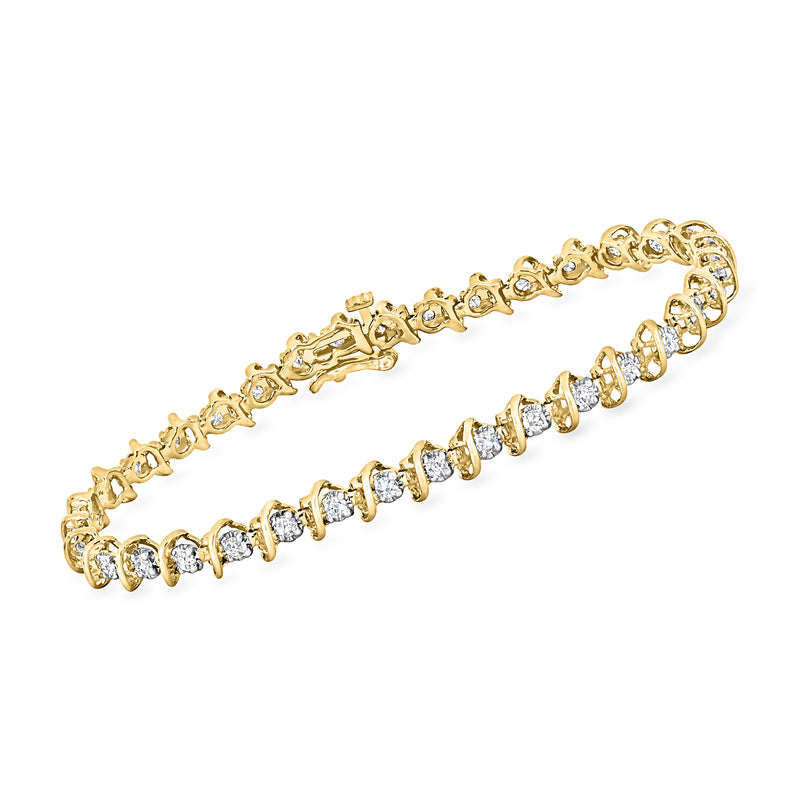 18kt yellow gold diamond bracelet with round stones in a flexible tennis style setting
