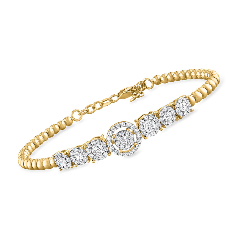14kt yellow gold diamond cluster bead bracelet with round pave-like stations