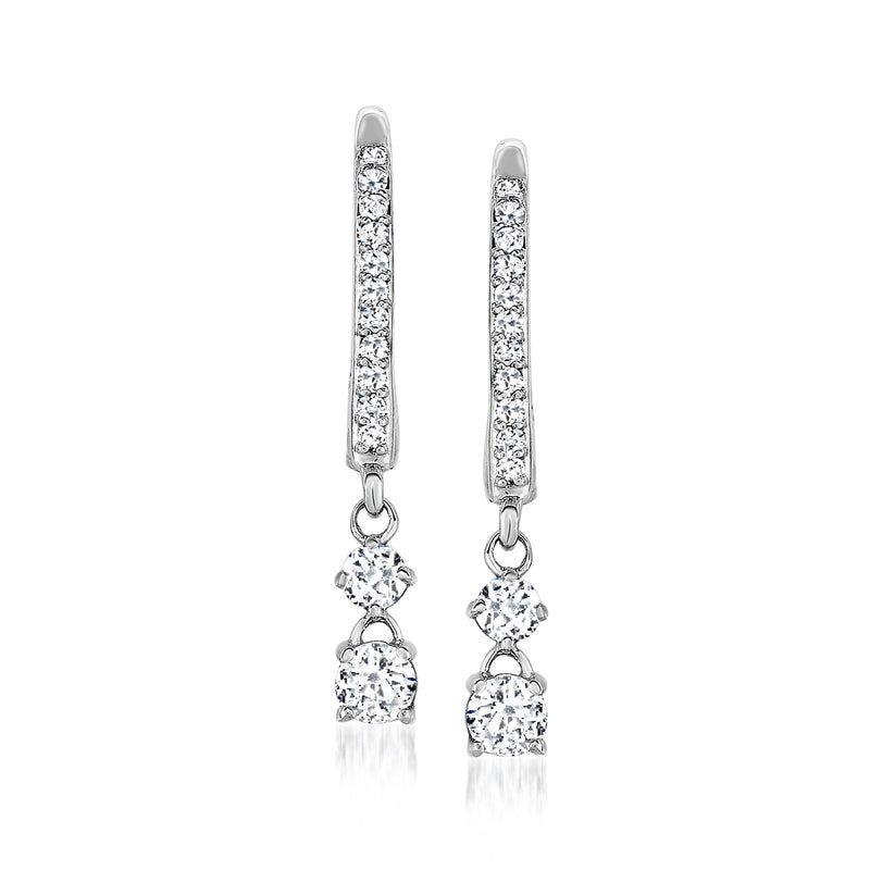 Diamond drop earrings in 14kt white gold with pavé hoops and dangling round stones