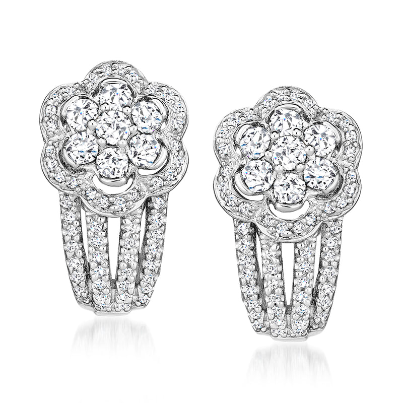 Diamond flower post earrings in 14kt white gold