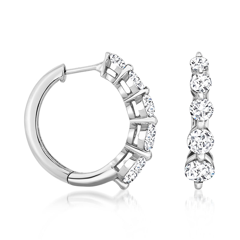 14kt white gold huggie hoop earrings with graduated round diamonds, post closures