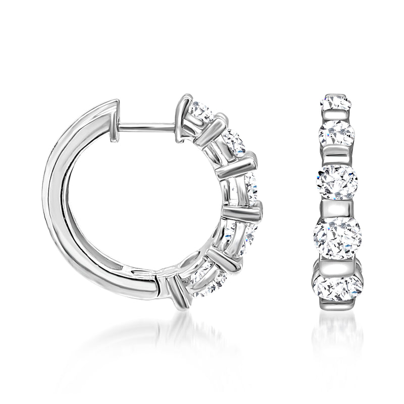14kt white gold huggie hoop earrings with graduated round diamonds
