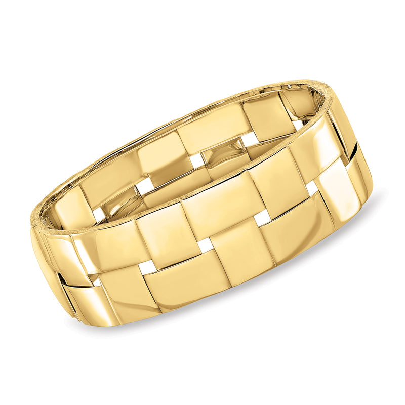 Wide yellow gold 14kt bangle bracelet with basketweave woven pattern