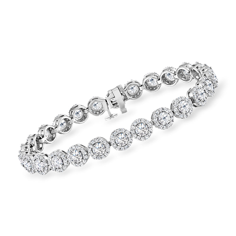 14kt white gold diamond circle-link bracelet with round bezel-set stones