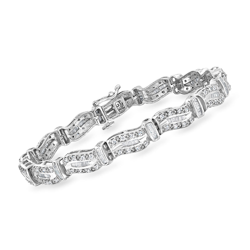 14kt white gold diamond wave bracelet with alternating pavé links