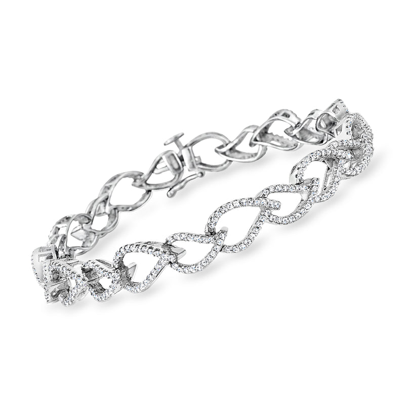 Teardrop-link diamond bracelet in 14kt white gold with pave links and clasp
