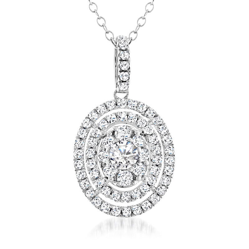 Diamond multi-row oval pendant necklace in 14kt white gold
