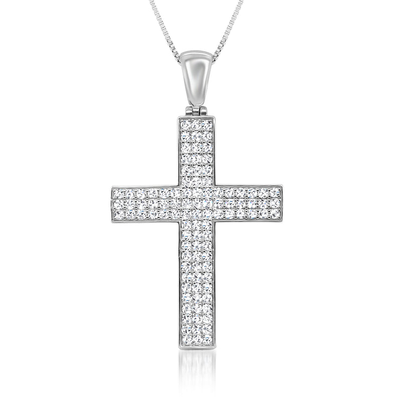 14kt white gold pave diamond cross pendant necklace