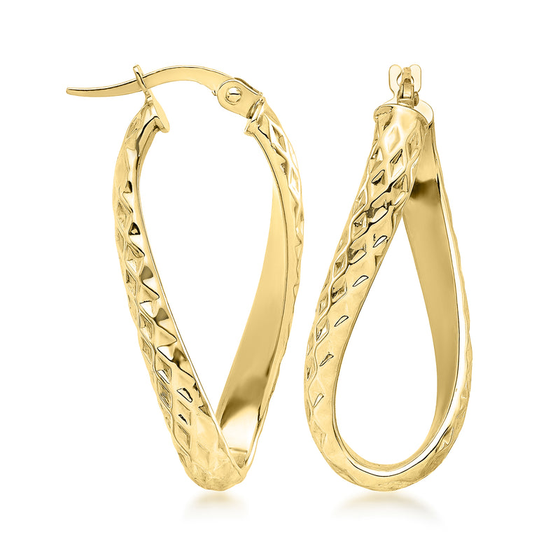 14kt yellow gold twisted hoop earrings with hinged clasp