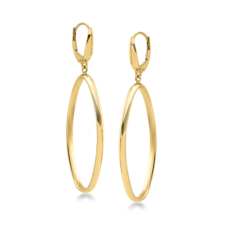 14kt yellow gold oval drop hoop earrings with hinged top and oval pendant