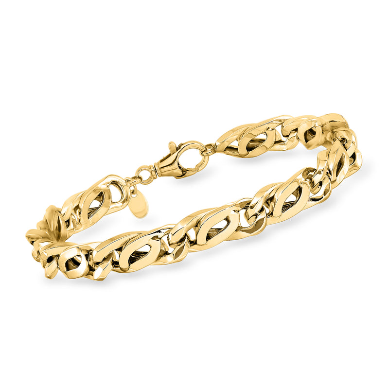 Men's 14kt yellow gold interlocking-link bracelet with polished chain links
