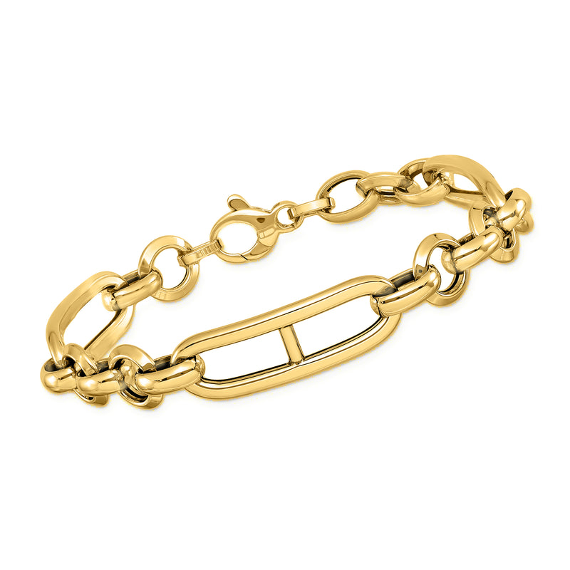 14kt yellow gold fancy-link bracelet with alternating oval and bar links