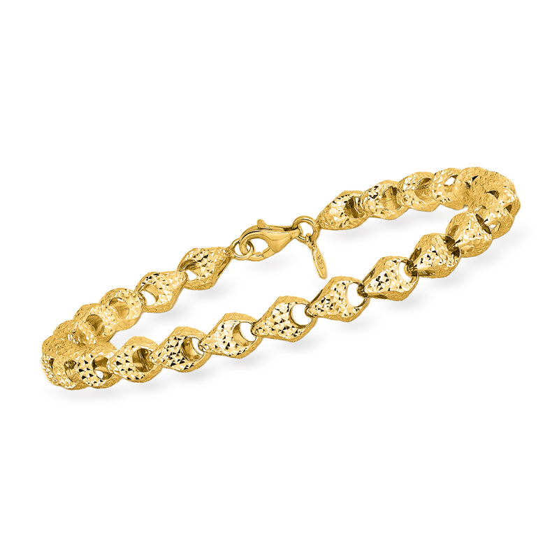 14kt yellow gold fancy-link bracelet with textured links and lobster clasp