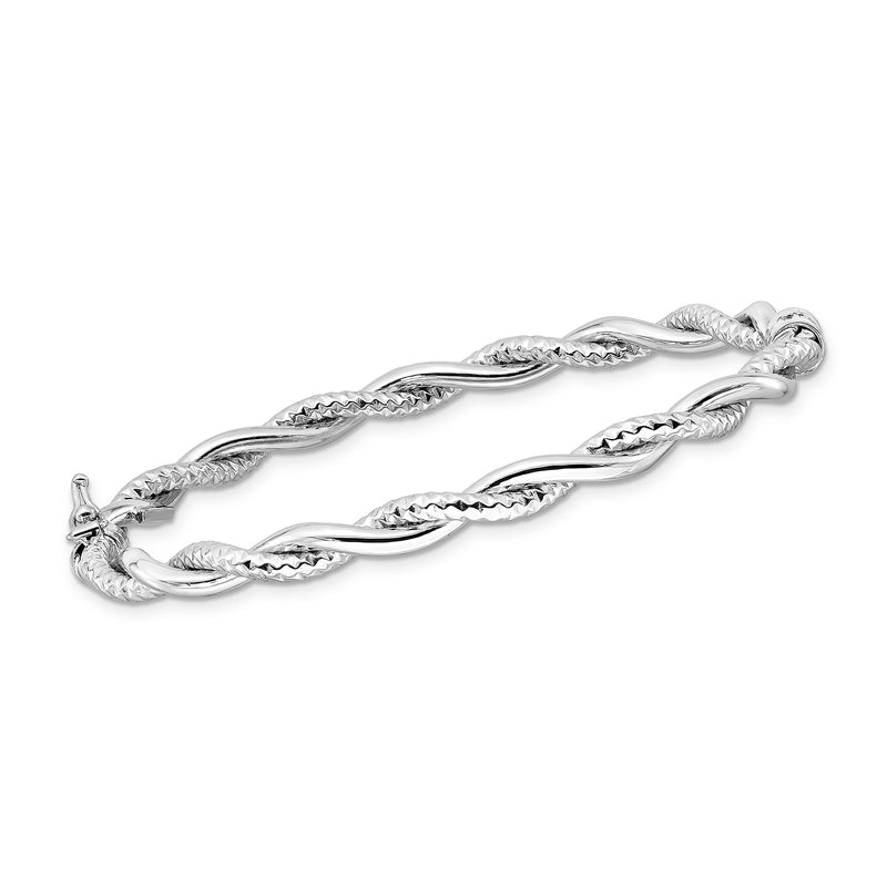 Italian 14kt white gold twisted bangle bracelet with braided rope links and clasp