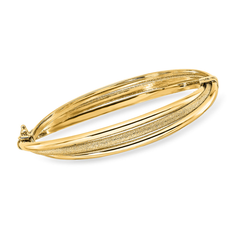 14kt yellow gold multi-strand bangle bracelet with textured center band