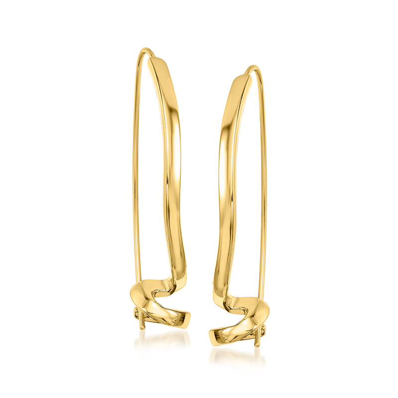 14kt yellow gold curled drop earrings with hinged earwire, polished finish