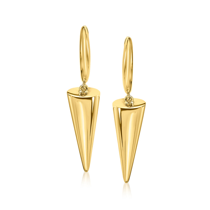 18kt yellow gold huggie hoop drop earrings with pointed spike charms