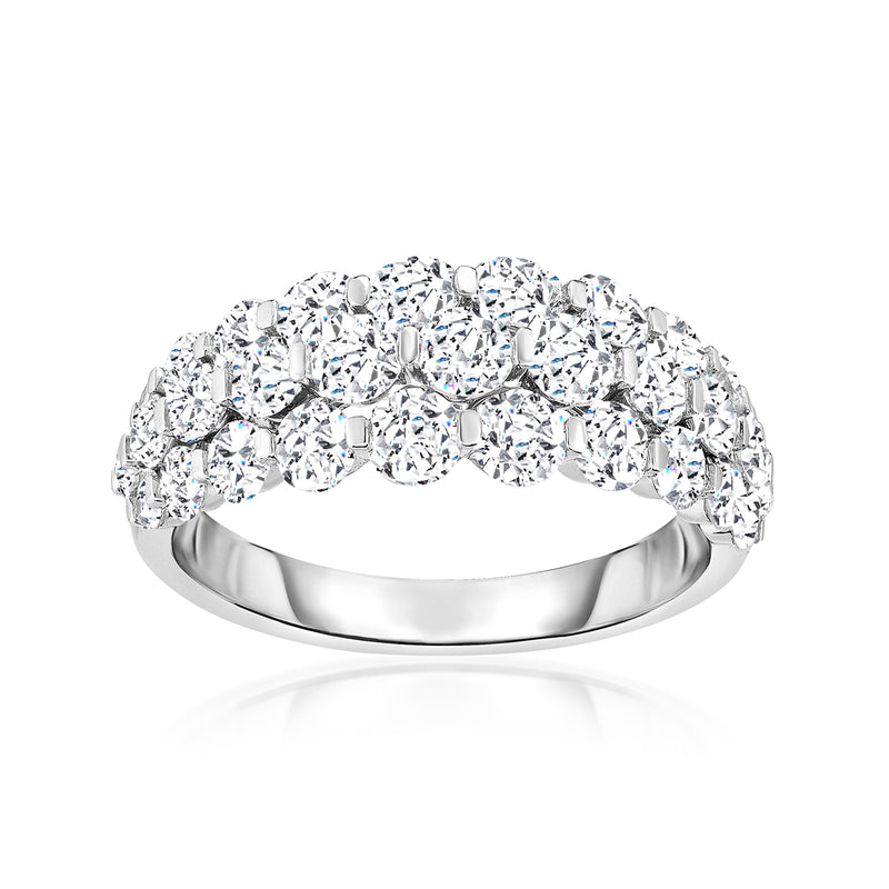 Three-row round diamond ring in 14kt white gold, polished band