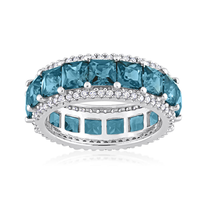 14kt white gold eternity band with London blue topaz and diamond accents