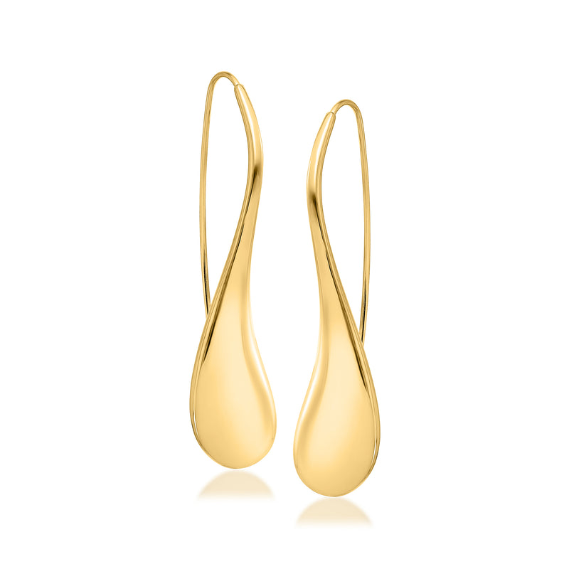 14kt yellow gold teardrop hoop earrings with smooth polished finish