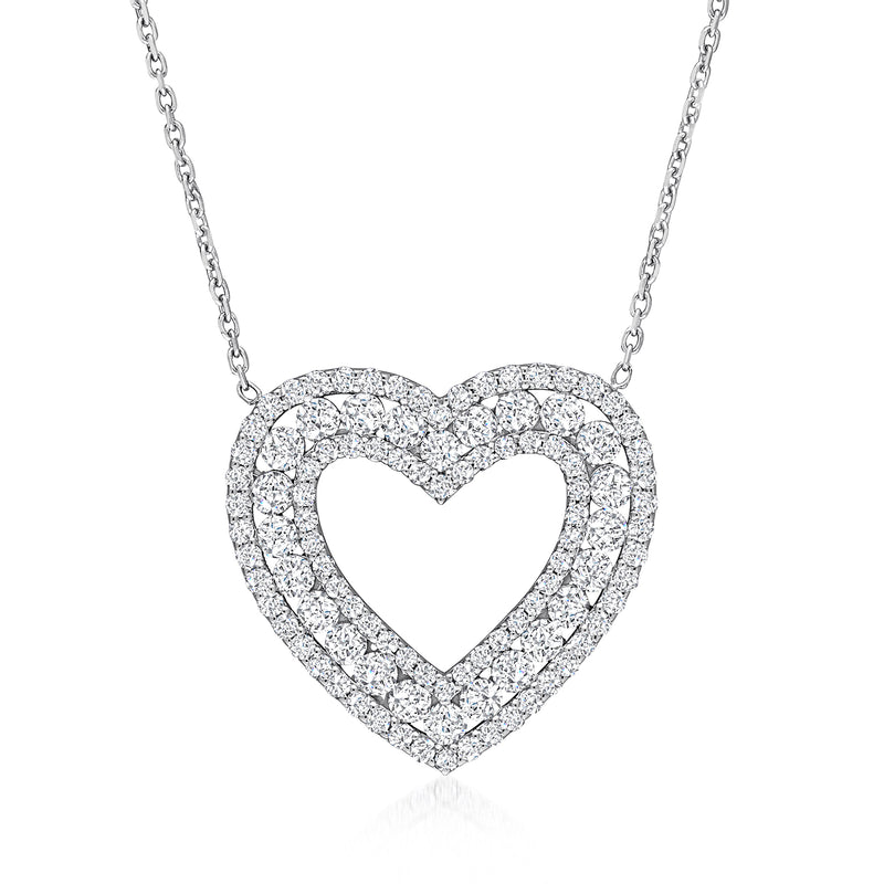 Diamond heart necklace in 14kt white gold with pavé-set stones