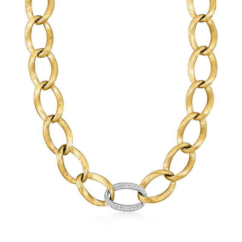 Oval-link necklace in 14kt two-tone gold with diamond-pavé center link