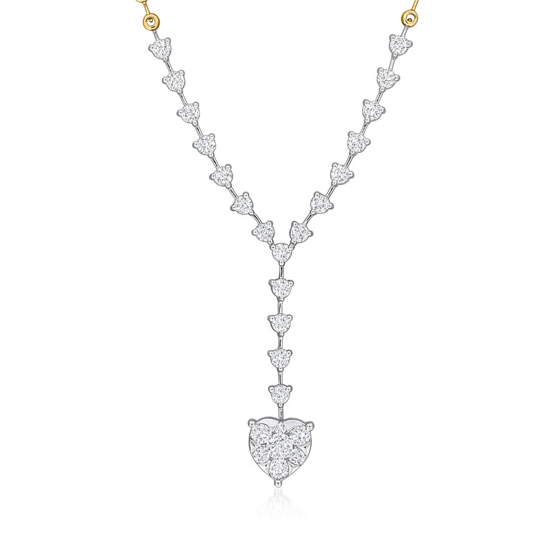 Diamond Y-necklace in two-tone gold with heart pendant
