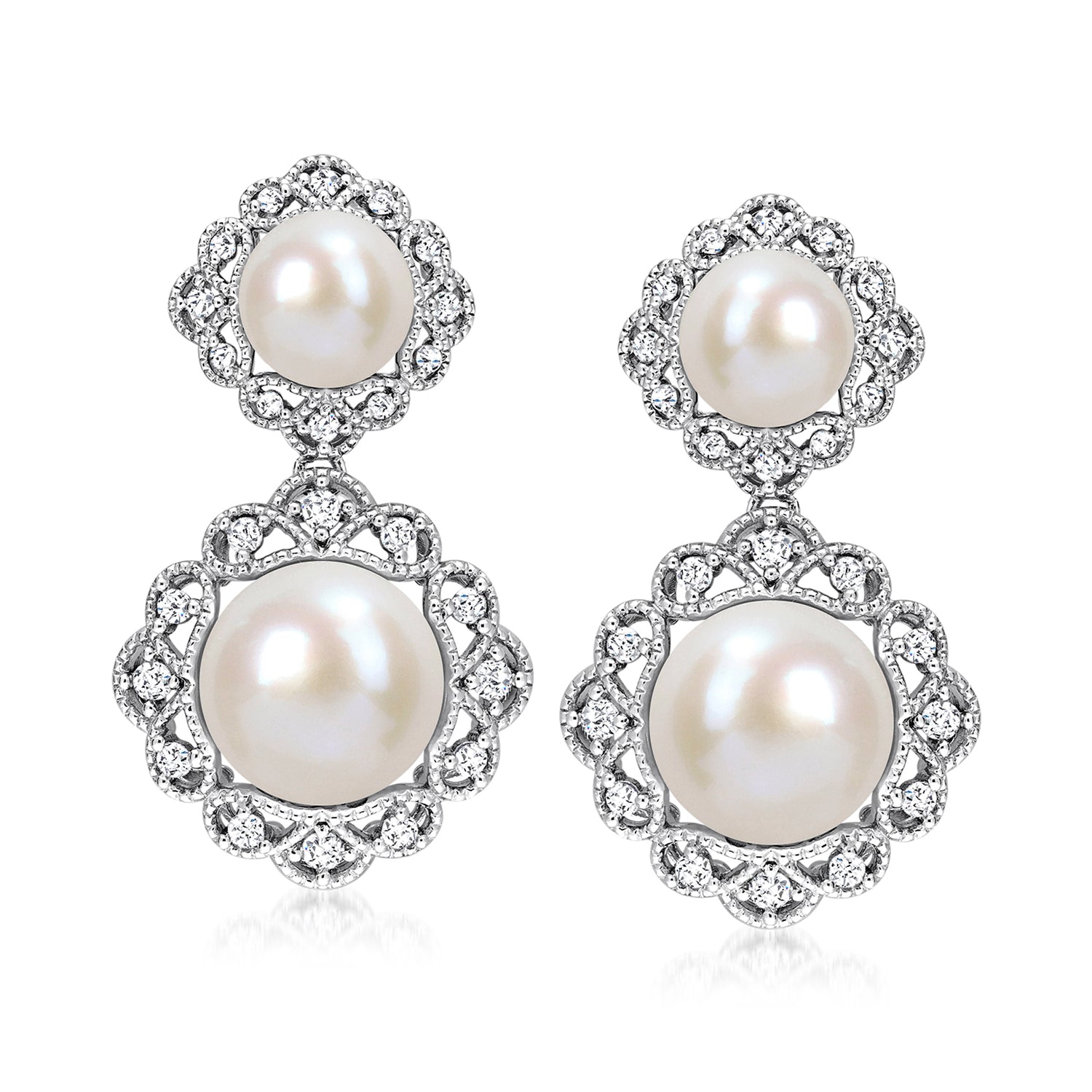 8-12.5mm Cultured Pearl Drop Earrings with .30 ct. t.w. White Topaz in Sterling Silver
